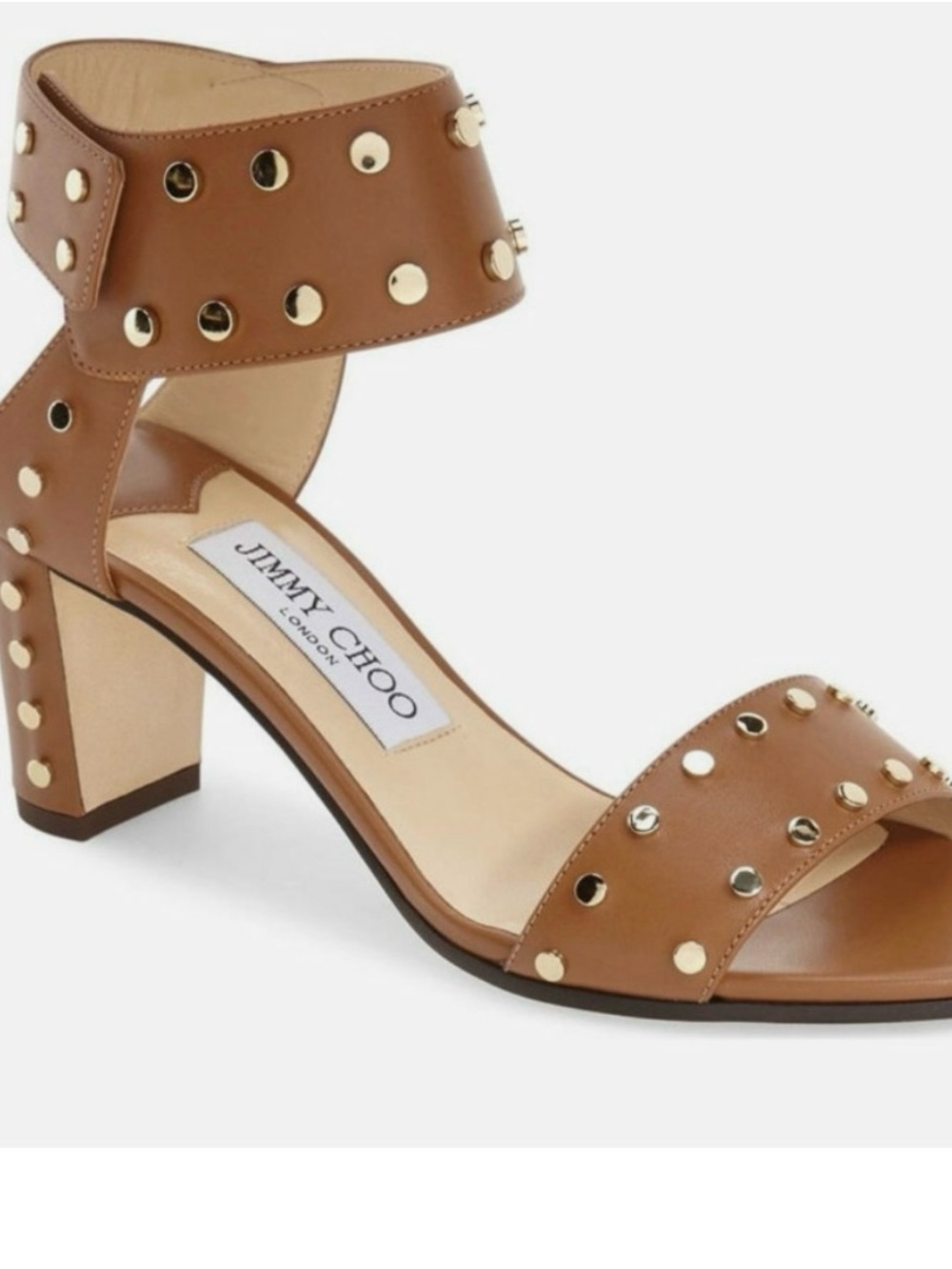 Jimmy Choo Brown Veto Leather Studded Block Heel Sandals